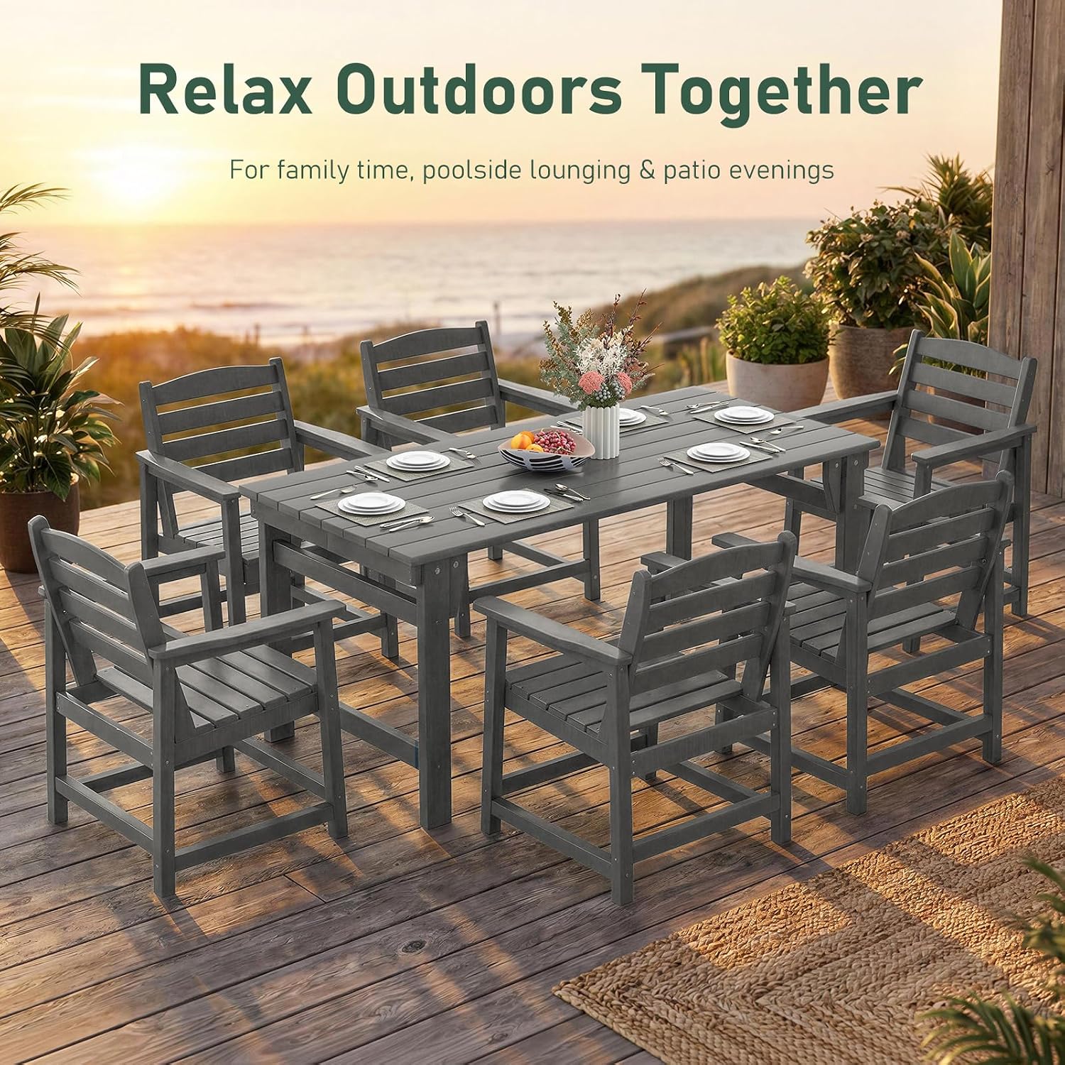 طقم طعام خارجي مكون من 7 قطع،  - مراجعة Outdoor Furniture Hdpe وسعره